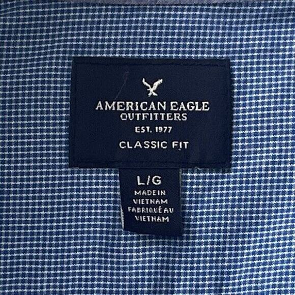 American Eagle Men Blue small plaid Button Down Classic Fit Long Sleeve SZ/L-G - Picture 3 of 14